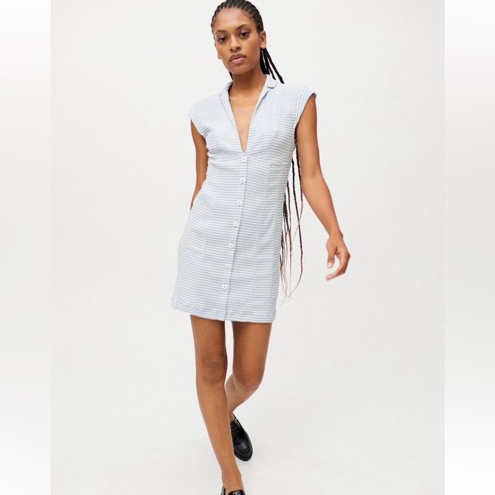 Urban Outfitters Stella Bodycon Shirt Dress -Blue & White Gingham - Large - NWT